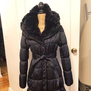 Dawn coat rabbit fur trim